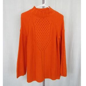 Workshop Republic Clothing Small Open Knit Crochet Orange Sweater Mockneck